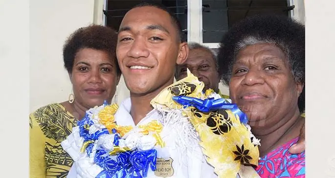 Lami High School head boy, Tevita Waqanivalu, 18, with his mother Joana Adimila and grandparents Pita Niubasaqa and Akata Waqanivalu after the prefects induction ceremony at the school on February 18, 2021. Photo: Ronald Kumar