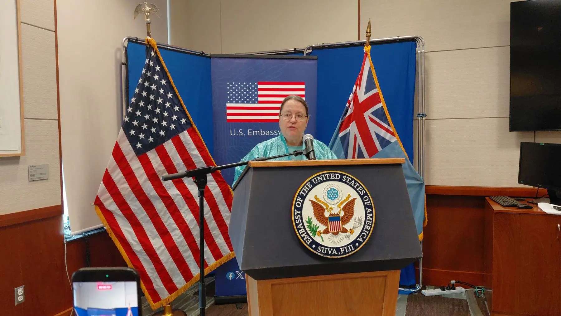 US Ambassador to Fiji, Kiribati, Nauru and Tuvalu, Marie Damour during the US Embassy’s first media briefing series in Tamavua on December 9, 2025.
