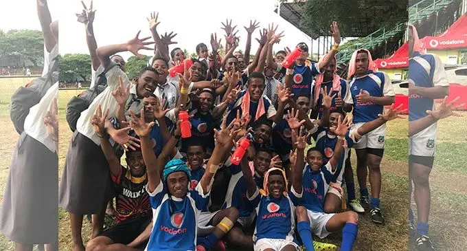 Nasinu Secondary Schools Under-15 rugby league players, officials and supporters at Garvey Park, Tavua, this morning. Photo: Waisea Nasokia 