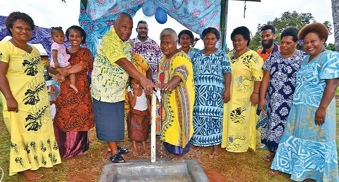 Minister for Fisheries and Forestry, Kalaveti Ravu, (front row, third from left), commissioned the opening of the Naqera Settlement water project at Vaturova, Cakaudrove, on February 8, 2024. Photo: Ministry of Forestry