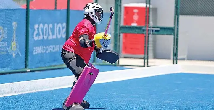 Darren Sawaki in action for Fiji against Vanuatu at the National Hockey Centre, Hoiniara, on November 29, 2023. Photo: Sereana Salalo
