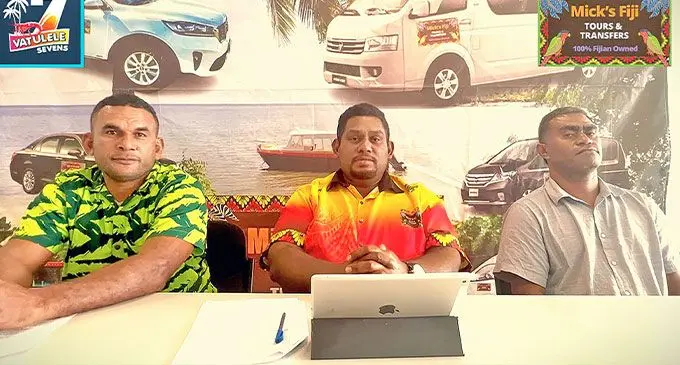 From left: Tournament director Filipe Qionikorolevu, Micks Fiji Tours owner Sitiveni Nawaqa and tournament treasurer Asesela Naborisi at the launch on November 27, 2024. Photo: Waisea Nasokia