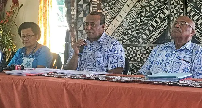 L-R: Vice President of the SODELPA Party Adi Litia Qionibaravi, newly appointed President Ro Filipe Tuisawau and Party leader Sitiveni Rabuka. 