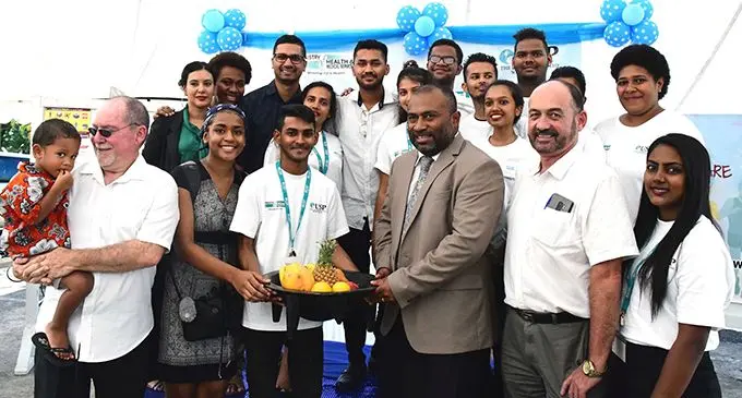 Minister for Health and Medical Services Dr Ifereimi Waqainabete fifth from left during the USP’s Fitness and Wellness Week launch on April 29, 2019.  Photo: Kelera Sovasiga