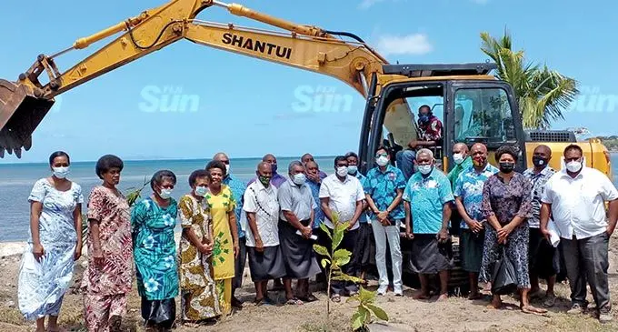 (Middle) The Minister for Agriculture, Waterways and Environment Mahendra Reddy after the groundbreaking ceremony for the Viseisei Village, Vuda nature based solution seawall on November 1, 2021.  Photo: Salote Qalubau