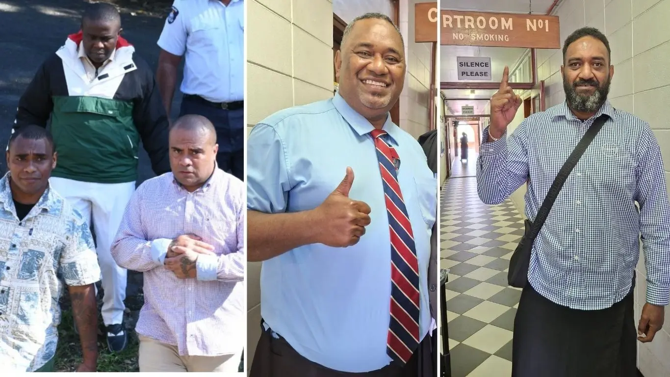 From left: Are Tania, Viliame Nalagi and Chukwuemeka Phabian. Tania and Mr Nalagi were granted immunity, while Osea Dakai and Neumi Donumainasava were granted nullity during the trial last month.