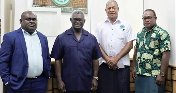 From left: Solomon Islands Minister of Finance Harry Kuma, Prime Minister Manasseh Sogavare, Development Bank of Solomon Islands interim chief executive officer Tukana Bovoro and Deputy Prime Minister Manasseh Maelanga.