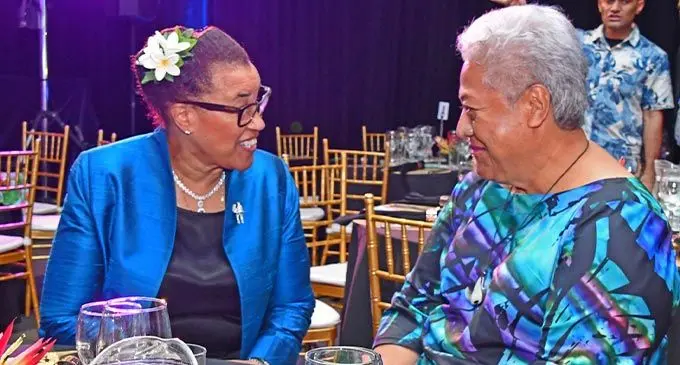 Commonwealth Secretary-General Patricia Scotland (left) with Samoa’s Prime Minister Fiame Naomi Mata’afa. Photo: DEPTFO
