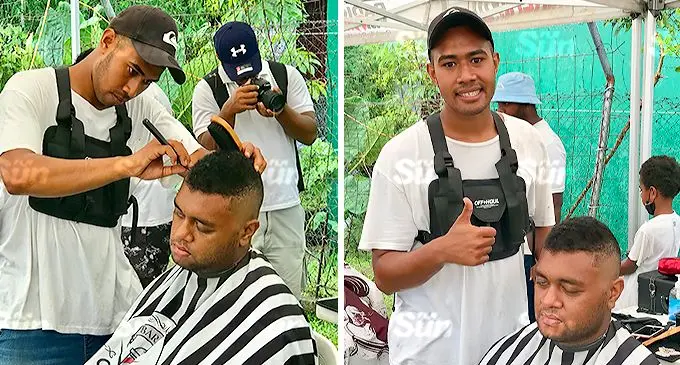 Enele Ma’afu attends to a client at the Cunningham Stage 4 barber drive on December 27, 2021. Photo: Inoke Rabonu