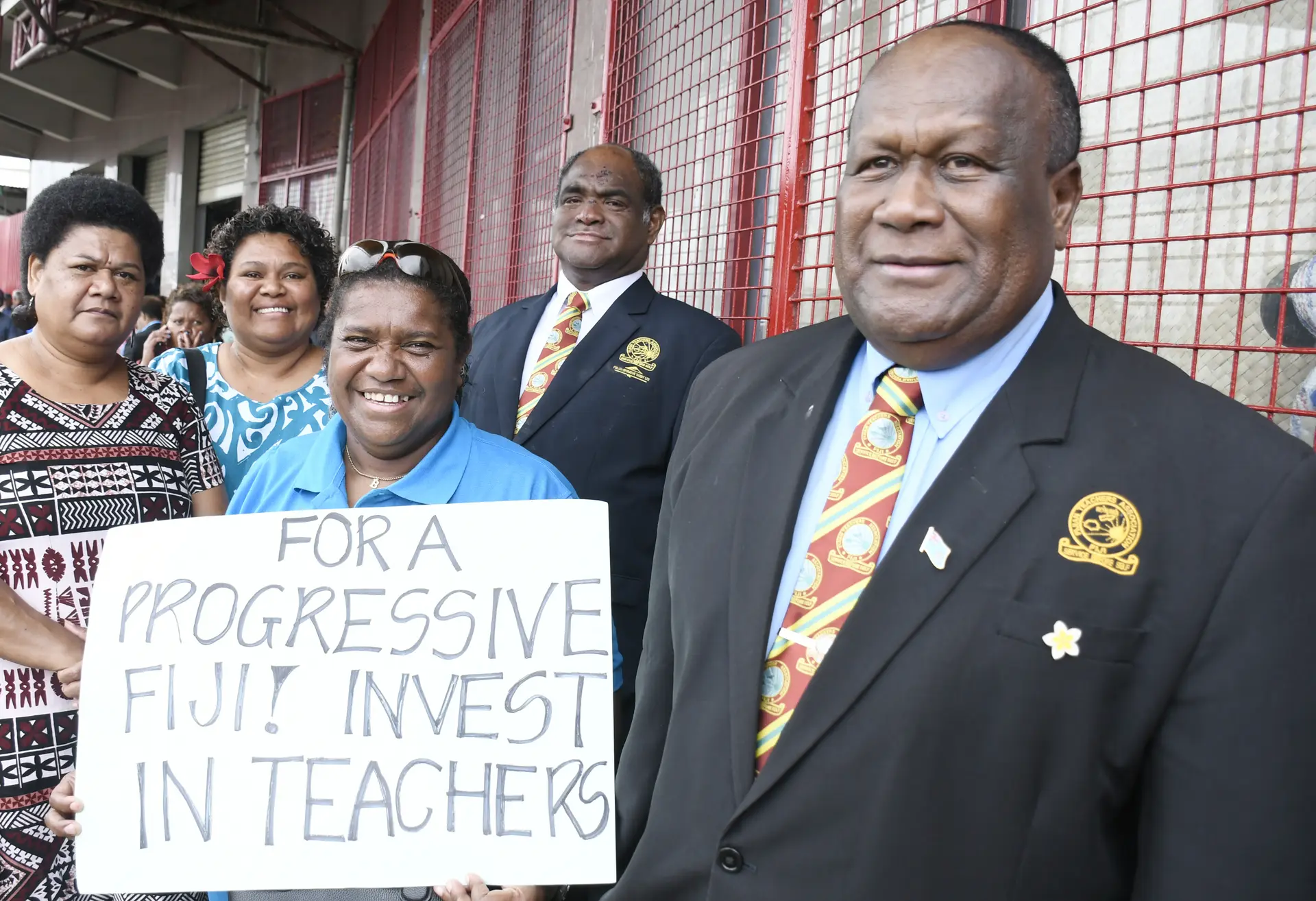 Fijian Teachers Association general secretry Paula Manumanunitoga (right), with members during a peaceful march in Suva on August 25, 2026. Photo: Ronald Kumar