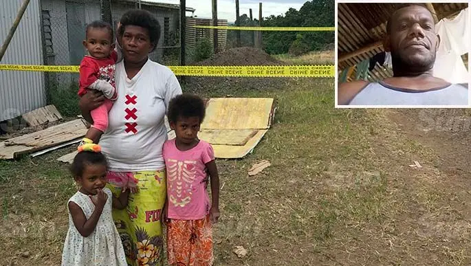 Loraini Lewa with her three children, Nora Vunica (left), 4, Merewalesi Nabeqa, 6, and eight-month-old Malakai Kidavakia at the scene of the alleged assault on May 24, 2020. Photo: Inoke Rabonu Inset: Joseva Leka.