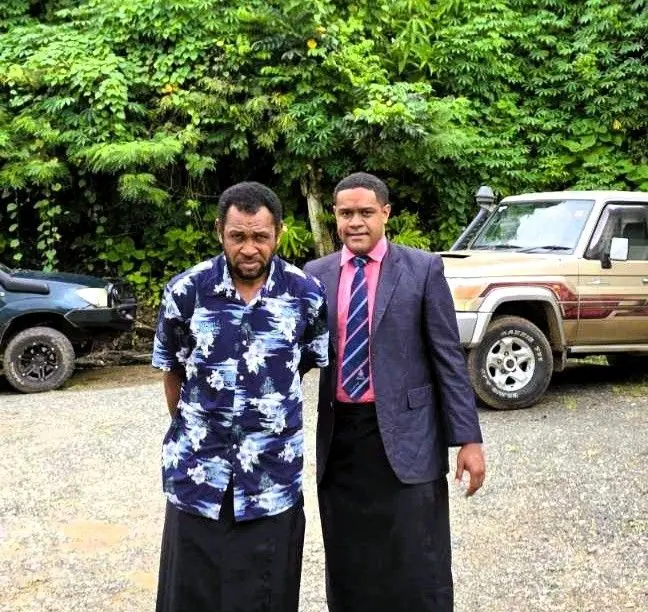 Murder accused, Jonasa Matakibau (left) escorted outside the Savusavu Magistrats Court on December 29, 2025