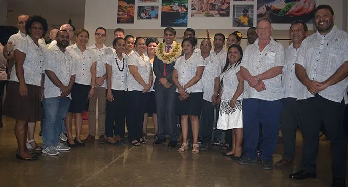 Permanent Secretary for Industry, Trade &amp; Tourism Shaheen Ali with the Fiji Gas staff  at the Showroom on February 14,2019.Photo:Simione Haravanua.