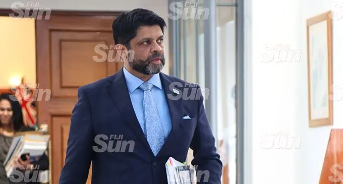 Attorney General, Aiyaz Sayed-Khaiyum outside of Parliament on February 17, 2020. Photo: Kelera Sovasiga