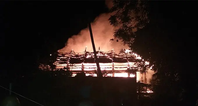 Engulfed ...the fire at the Fijian Trust Fund In Nasova. Photo: Naisa Koroi