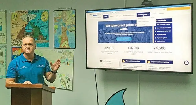 WAF Chief Executive Officer, Barry Omundson launches the new website at the Water Authority of Fiji headquarters in Suva on March 22, 2021  Photo: Inoke Rabonu.