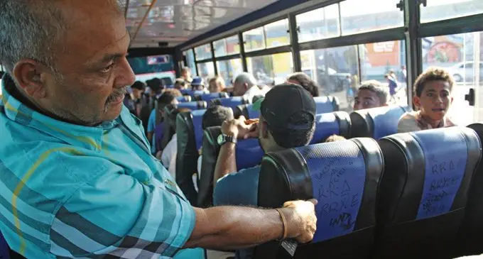Raiwaqa bus checker Sanjay Sharma points at the vandalised seats inside the bus on July 20, 2018.