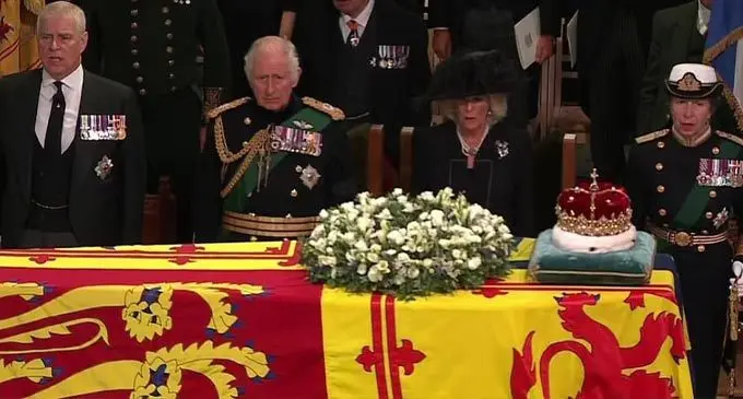 As God Save the King was sung in the church, King Charles III looked mournfully at his mother’s coffin. Photo: DailyMail