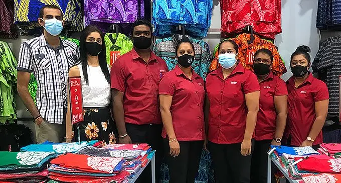 From left: Oxygen Exclusive Casuals director Himesh Kantilal, his wife Vandhana Himesh, staff members, Shivneil Shidhart, Fariza Nisha, Mereani Tinai, Saleshni Lata and Vijeshween Narayan during the store opening on October 20, 2021.Photo: Shreya Kumar.
