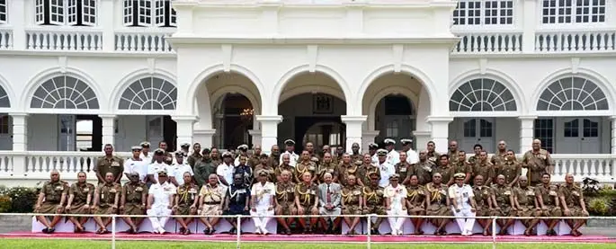 Senior officers from Fiji’s disciplined forces are pictured here with Prime Minister Voreqe Bainimarama, President Jioji Konrote and Speaker of Parliament Ratu Epeli Nailatikau. Photo: DEPTFO News
