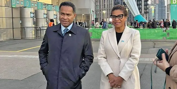 Government Backbencher Lynda Tabuya with the High Commissioner of Fiji to the United Kingdom Jovilisi Suveinakama during a visit of the Wembley Stadium, the home of England football earlier this week.