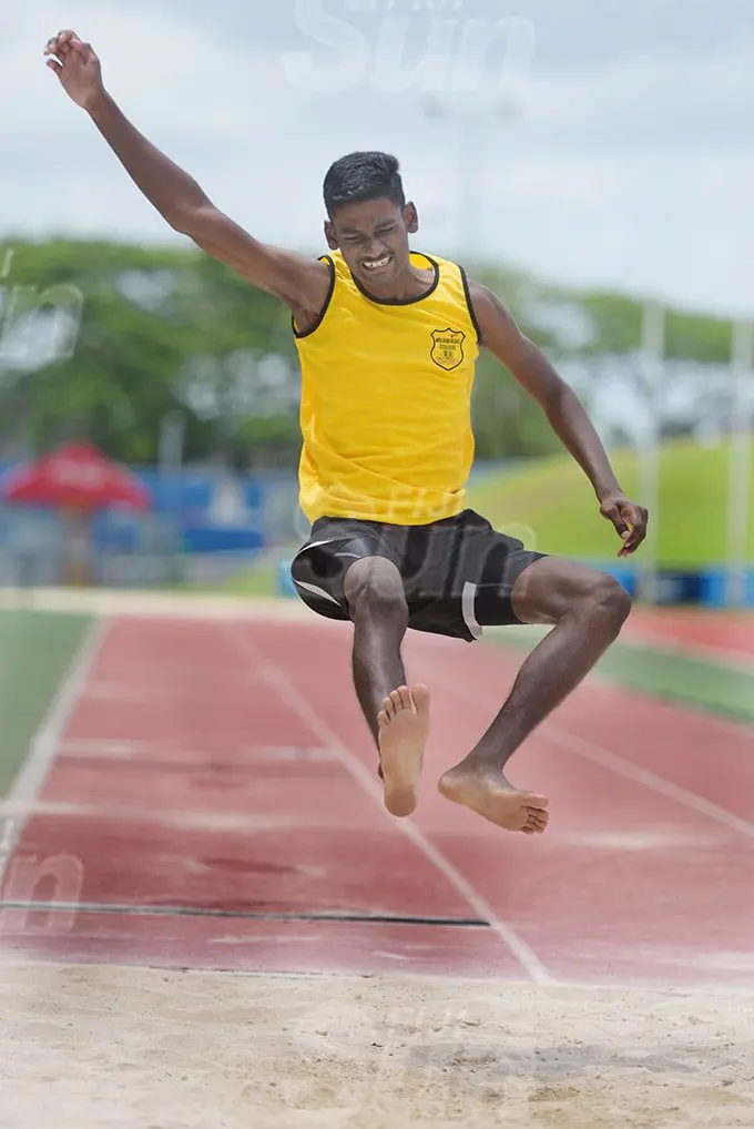 Muaniweni College athlete Ayush Aman Deo during his winning high jump at School Inter-house event at ANZ Stadium on February 24, 2021. Photo: Ronald Kumar.
