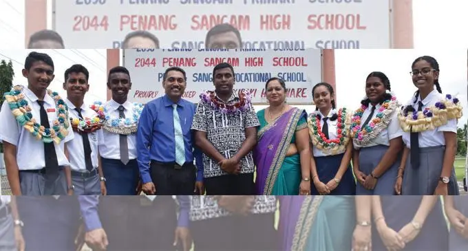 Penang Sangam High School 1st Deputy Head Boy Azhar Ali, 2nd Deputy Head Boy Maanvik Goundar, Head boy Munish Goundar, School Principal Ravi Chand, Rakiraki Town Council CEO Rakesh Chandra, Vice Principal Shareeni Chand, Head Girl Deepsha Lal,2nd Deputy Head Girl Kavita Narayan, 1st Deputy Head Girl Chelsea Romavich at the school on February 8,2018. Photo: Penang Sangam High School.
