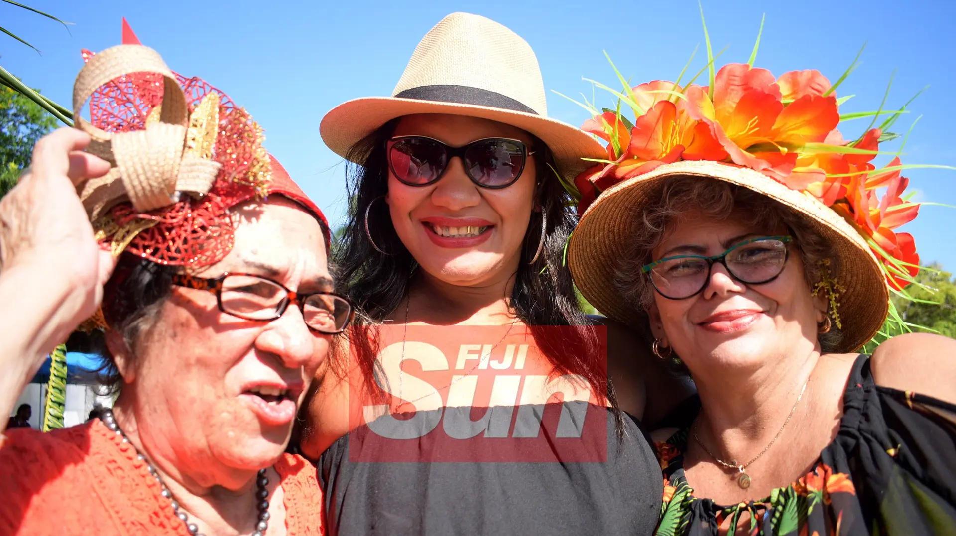 From left-Betty Olssen , Unaisi Adiwaituirua and Talei Foi with their special Melbourne cup hats at Bowling Club in Suva on November 5, 2019. Photo: Ronald Kumar.