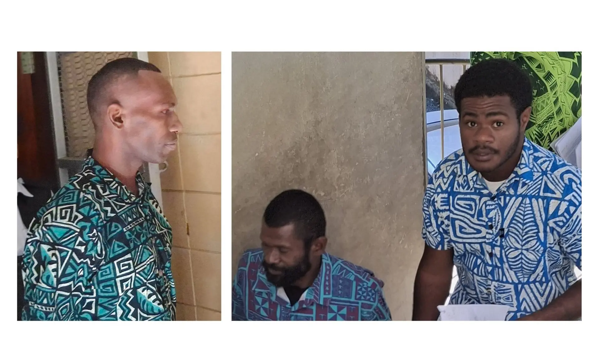 Left: Remanded...Paula Caginicolo is escorted by police officers at the High Court in Lautoka. Right:  Meli Bavesi and Suliasi Naikaimuri, the two accused who were granted bail yesterday. 