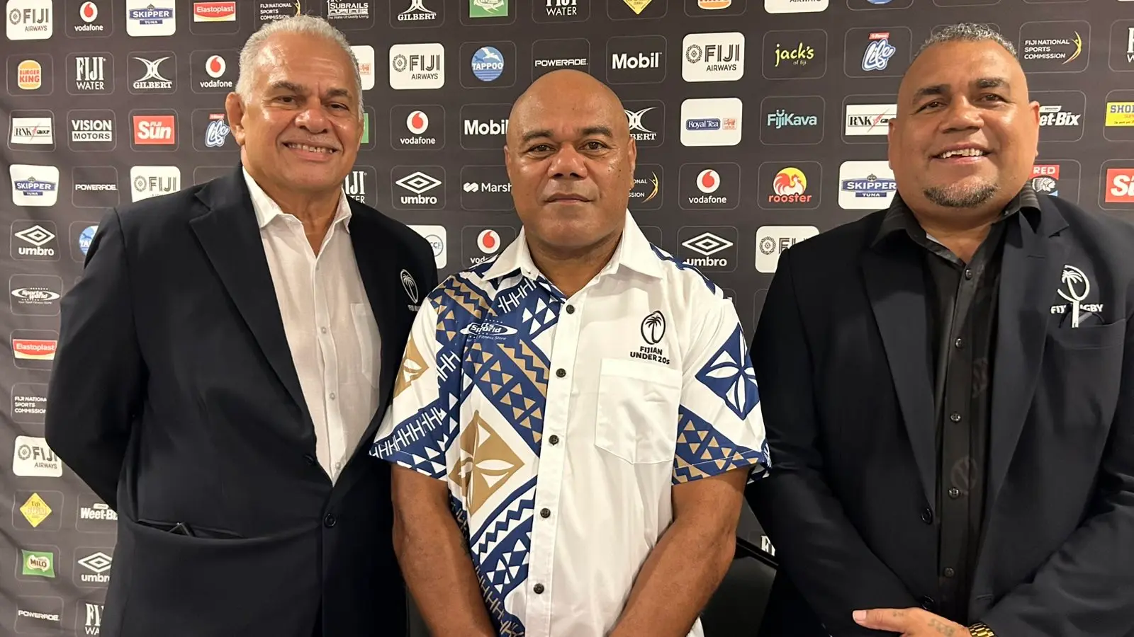 FRU chairman John Sanday, Flying Fijians interim coach Senirusi Seruvakula and FRU CEO Koli Sewabu.