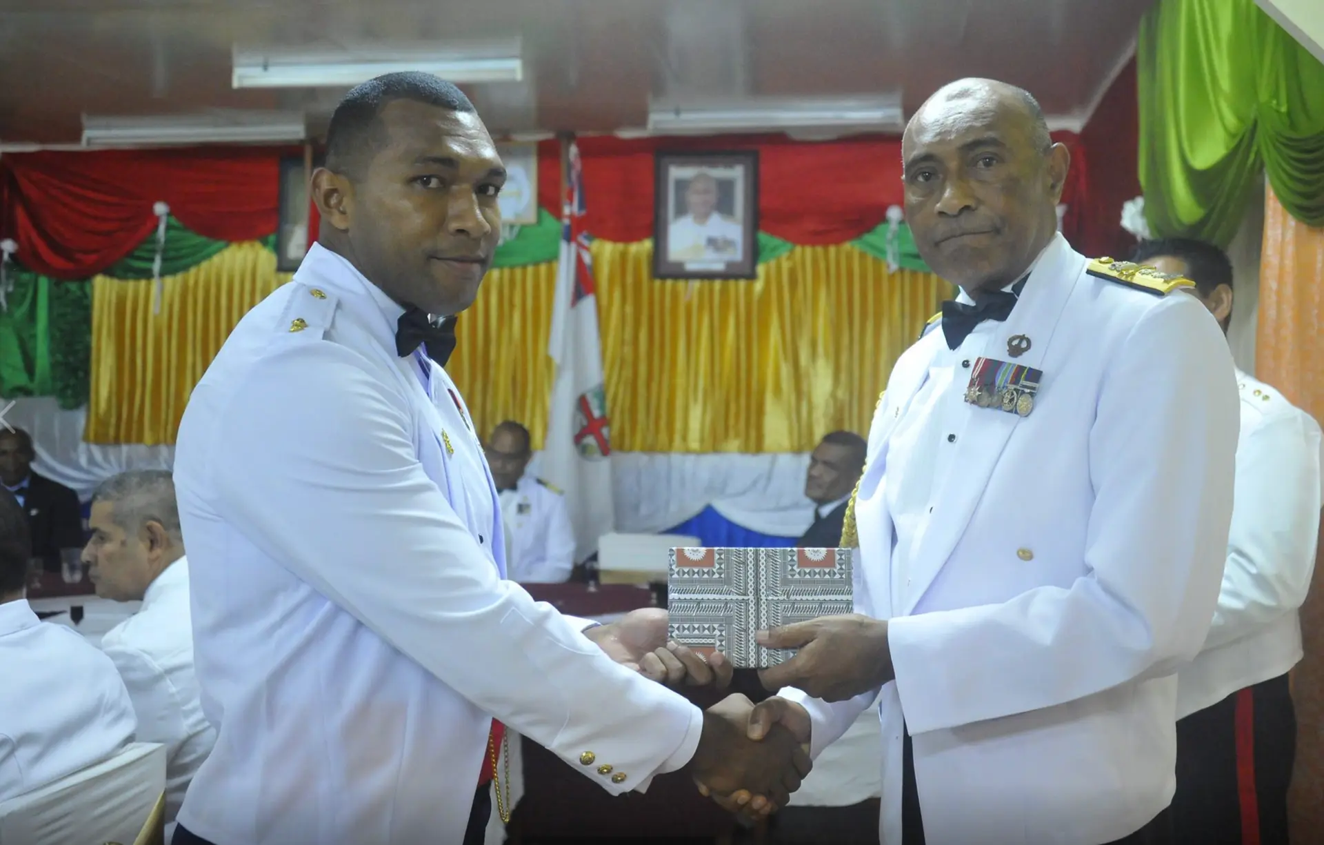 Lieutenant Jijiua Vakaloloma with the Commander RFMF, Rear Admiral Viliame Naupoto.