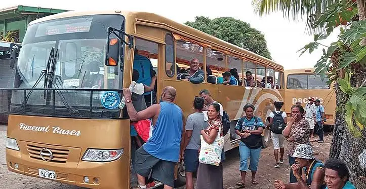 Passengers boarding Taveuni Buses Pte Limited’s bus in Taveuni on August 15, 2023.