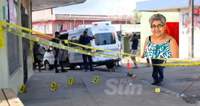 Police forensic team investigates the stabbing of women at the junction of Namuka and Fulaga Street in Samabula on December 4, 2019. Photo: Ronald Kumar. Inset: Shamima Ali.