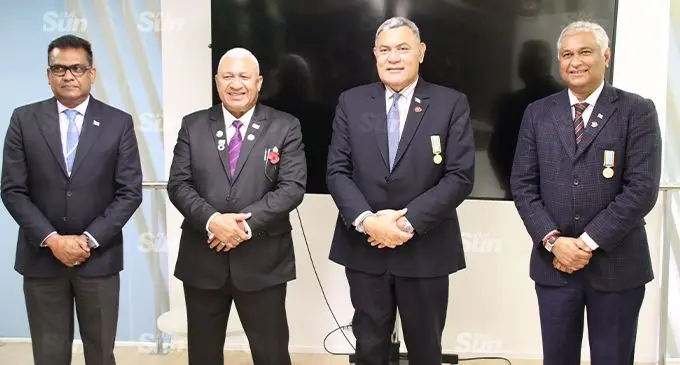 ermanent Secretary to the Prime Minister’s Office Yogesh Karan (left), Prime Minister Voreqe Bainimarama, Fijian High Commissioner to the United Kingdom Jitoko Tikolevu and Permanent Representative of Fiji to the United Nations Satyendra Prasad in Glasgow, Scotland. Photo: Rosi Doviverata