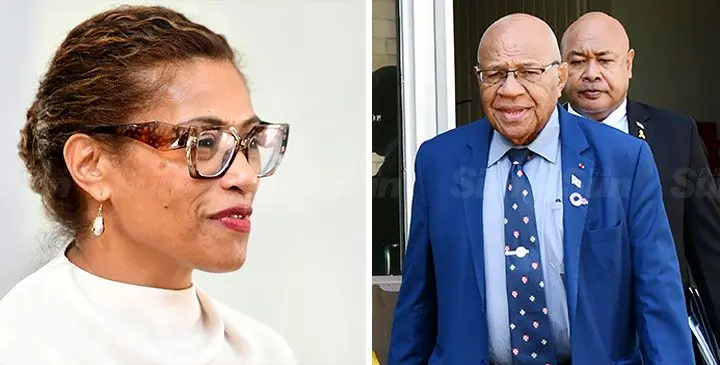 Ousted Cabinet Minister Lynda Tabuya and Prime Minister Sitiveni Rabuka. PHOTOS: Ronald Kumar