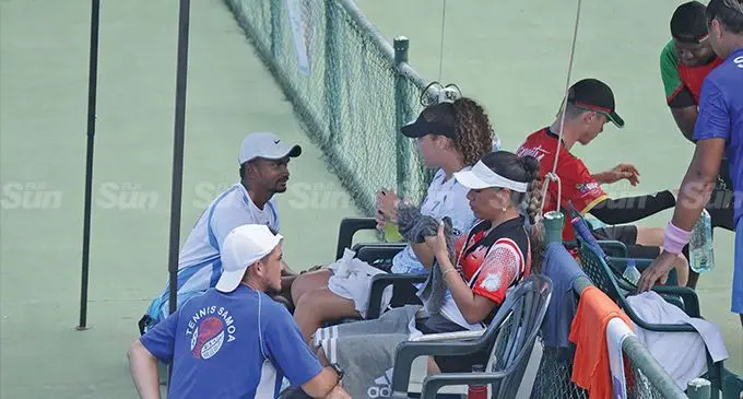 Team Fiji’s Saoirse Breen, and Ruby Coffin during a break at the Punjas sponsored Pacific Nations Cup at the Regional Tennis Centre in Nadovu, Lautoka on August 5, 2022. Photo: Waisea Nasokia