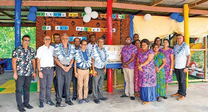 Tappoo Group of Companies representatives and teachers of Kavanagasau Sanatan Dharm Kindergarten at the opening of the $26,000 Kindergarten. Photo: Tappoo Group of Companies