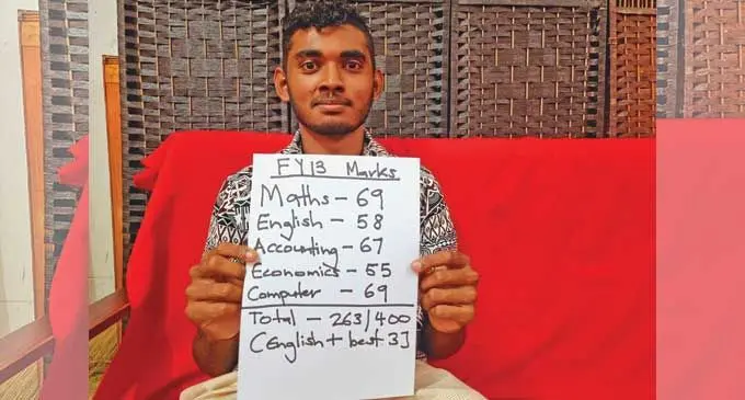 Batinikama College Year 13 student, Shahil Savinesh Chand, with his Fiji Year 13 Certificate Examination marks on March 26, 2022. Photo: Sampras Anand