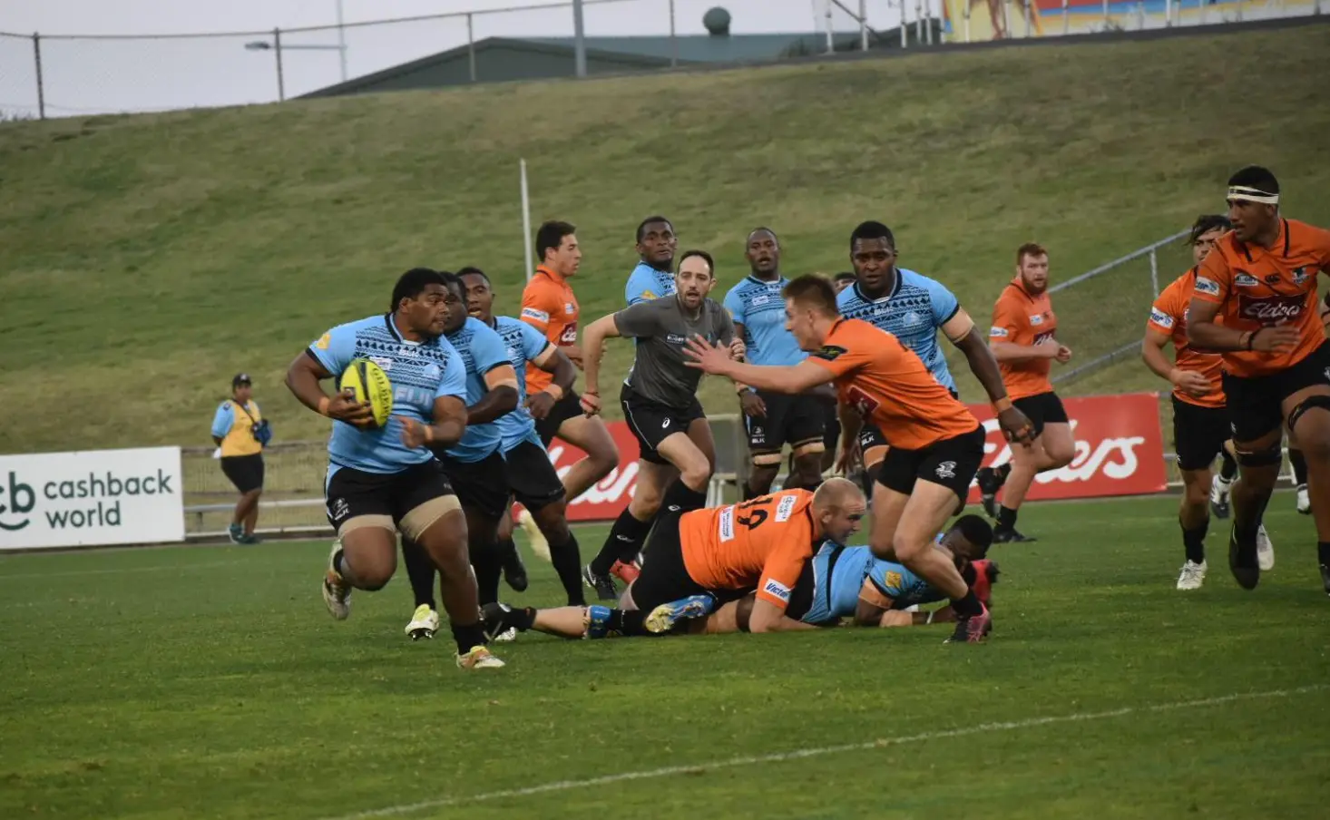 The Fiji Airways Fijian Drua on attack against NSW Country Eagles during Round 3 of the National Rugby Championship at WIN Stadium, Wollongong, Australia.