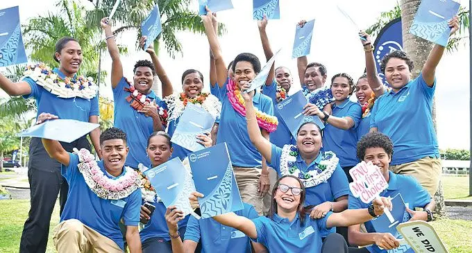 Fiji National University Maritime Academy graduates celebrate their achievements on July 26, 2024. Photo: Ronald Kumar