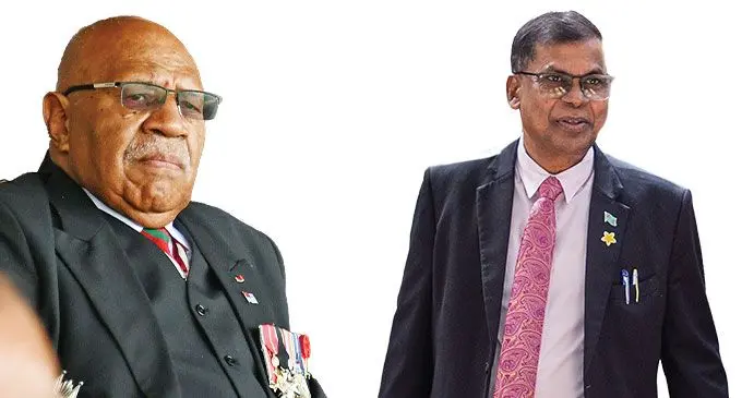 (From L-R) \. I  Prime Minister Sitiveni Rabuka during the Ratu Sukuna Day celebration at Albert Park in Suva on May 31, 2024. Photo: Ronald Kumar. Deputy Prime Minister and Minister for Finance Biman Prasad. Photo: Leon Lord 