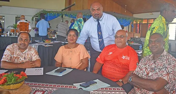 From left: Shalendra Kumar, Joshnil Singh, PA Nadroga Navosa Vatia Vasuca (standing), Jacob Pu’u and Sohan Prasad during the GCC consultation in Sigatoka. Photo: Mereleki Nai