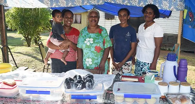 From left: Ratu Apenisa, Meredani Beta, Kuini Tale, Mereseini Davu and Titilia Nasau at their makeshift eatery at Navoci Village in Nadi on August 15, 2019. Photo: Mereleki Nai