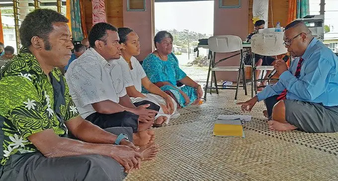 Deputy Registrar General and marriage officer Viliame Kubunameca conducts the marriage ceremony of Joseva Sokovagone Tuitubou and Letirina Lutu at Nasau Village in Mudu, Koro, on September 11, 2024. Photo: Wati Talebula-Nuku