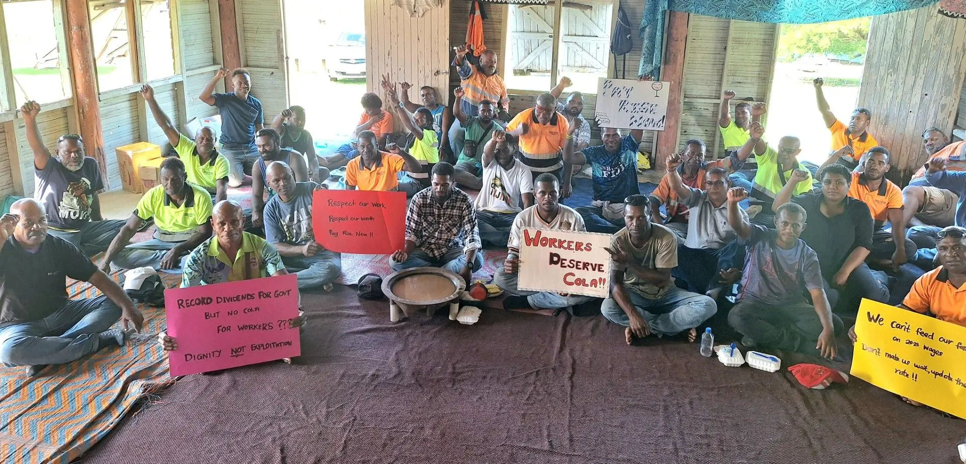 Workers of Yaqara Pastoral Company Ltd on strike. 
