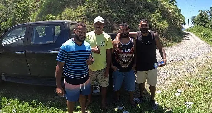 Unravel Fiji team. From left: Director Sekove Nabogi Wara , Joji Tawake , Kitione Wara and Mesake Koroi at the Navikoso in Navosa, Nadroga. Photo: Sosiveta Korobiau.
