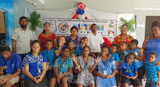 The students of Lautoka School for Special Education, head teacher Kailash Pillay (back row, third from right), staff and parents at the school during the World Autism Awareness Day celebration on April 1, 2021. Photo: Nicolette Chambers