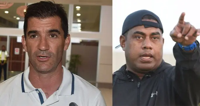 Fiji Airways Fijian 7s head coach Gareth Baber and Fiji Airways Fijiana 7s coach, Saiasi Fuli.