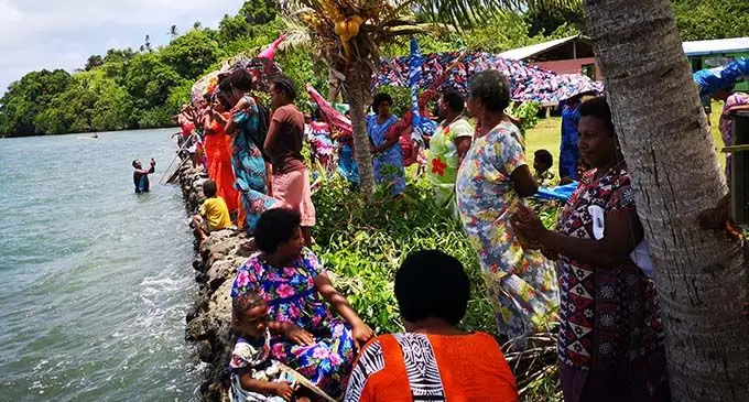 Women of Nasesara Village awaiting the arrival of the camakau canoes. Photos Laiseana Nasiga: 