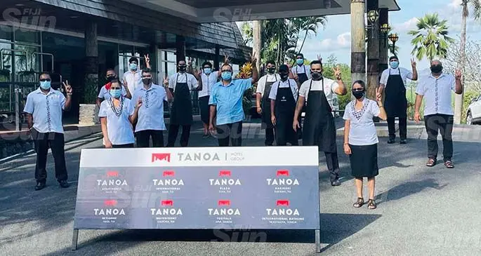 Area General manager Fiji Narend Kumar with staff celebrates their achievements at the Tanoa International Hotel on June 25, 2021. Photo: Waisea Nasokia